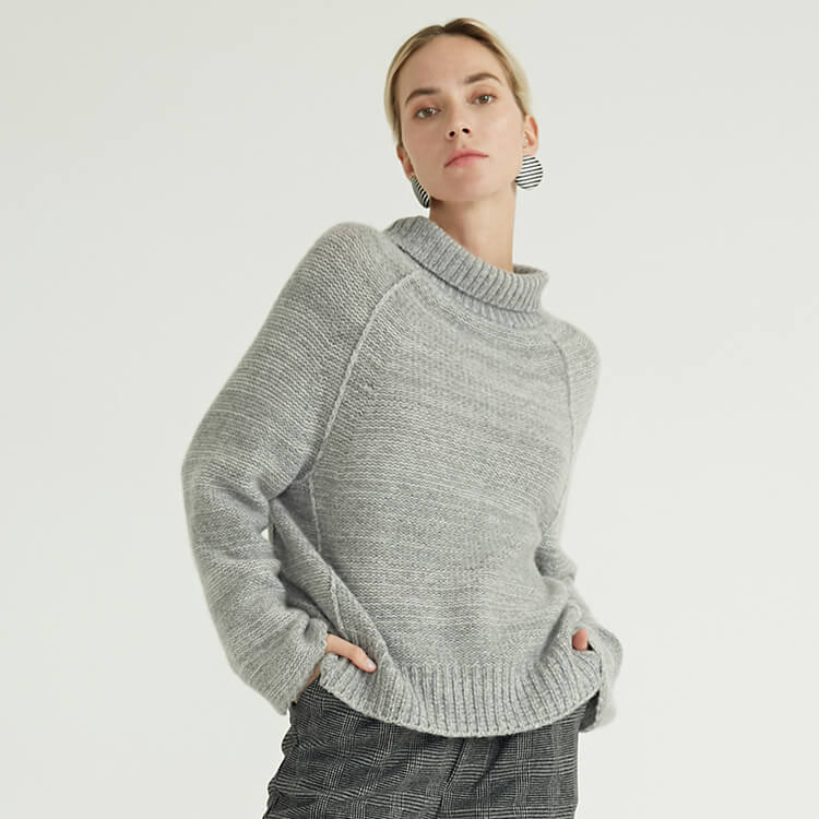 简约时尚高领针织灰色 2022 女式羊毛毛衣