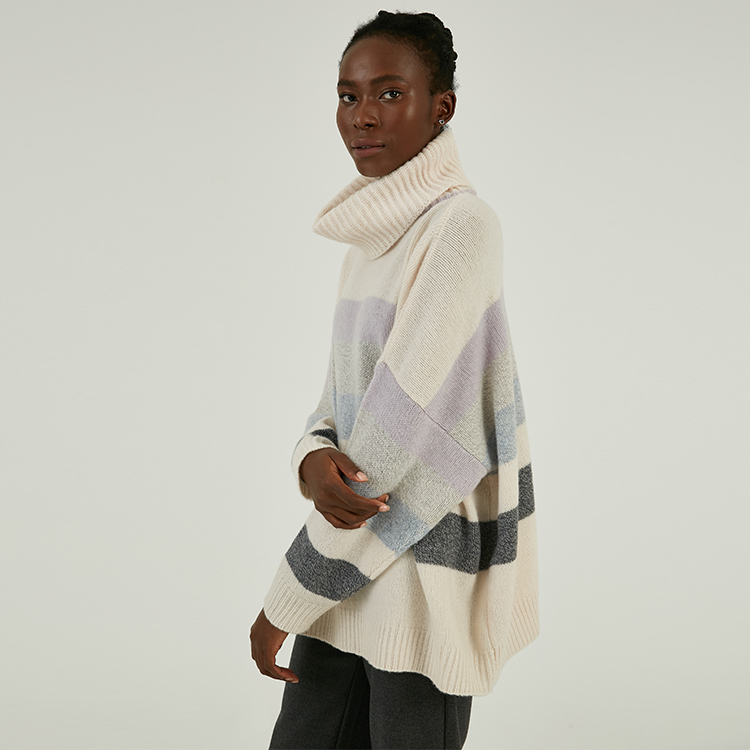 个性化 100% 羊毛冬季厚高领条纹针织毛衣